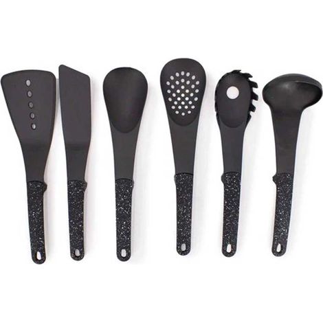 Set 6 Mestoli da Cucina per Uso Alimentare Resistenti al Calore con Supporto Nero (1/4)