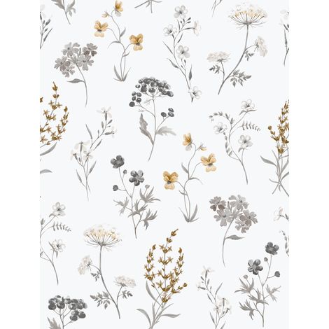 papier peint fleurs blanc, gris et jaune ocre - Sanders & Sanders (1/2)