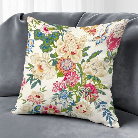 Housse de coussin plantes fleurs papillon, décoration salon intérieur,45×45cm (1/5)