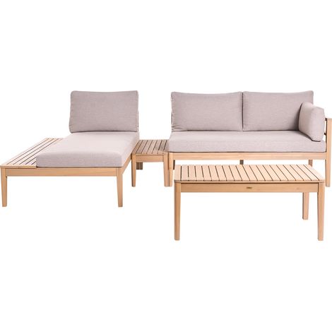 Conjunto de jardín moderno de 4 piezas de madera de acacia con cojines de tela beige claro Talla (1/5)