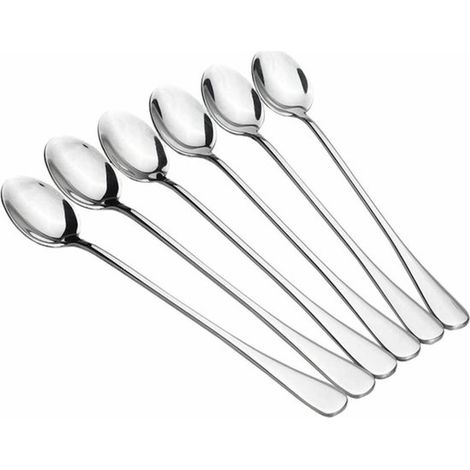Lot de 6 cuillères à latte macchiato - Cuillères longues en acier inoxydable - Pour yaourt, dessert, café - Couverts (1/4)