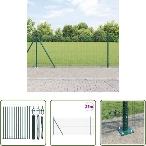 Poteau en acier - Poteau de clôture. Vert 25 x 0,8 m (maille 19 x 19 mm) (1/5)