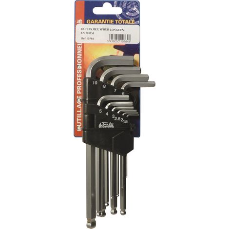 10 cles hex spher longues 1.5-10mm/vrac
