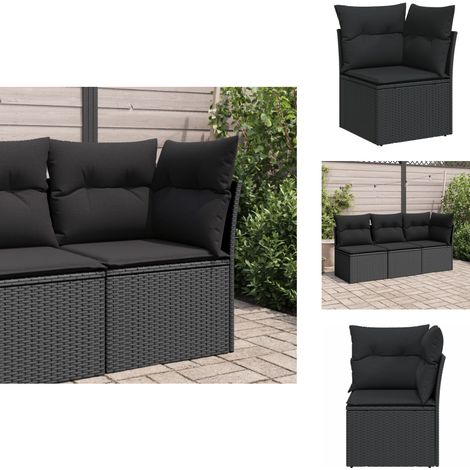Canapé d'angle de jardin avec coussins noir résine tressée - Canapé De Jardin - Rotin PE - Mobilier Extérieur - Chaise Longue - Salon De Jardin (1/5)