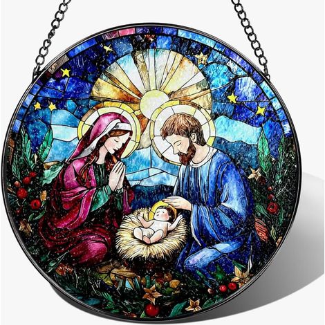 Vitrail chrétien 20 cm – Attrape-soleil pour fenêtre