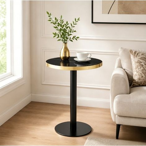 Runder Couchtisch 60 x 73,7 cm aus MDF und schwarzem Metall HAVRYA (1/5)