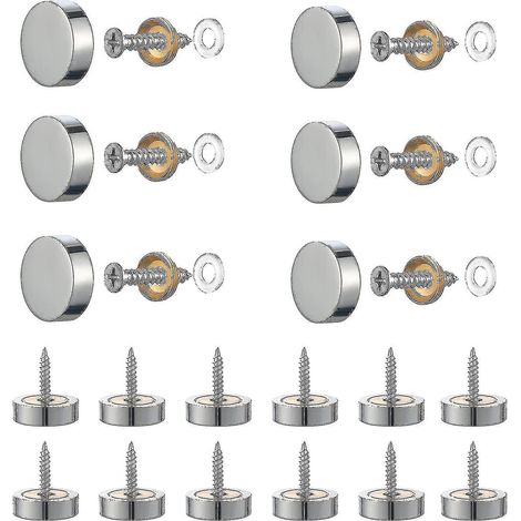 20 jeux de vis à miroir argentées de 12 mm en laiton poli avec capuchon décoratif. (1/3)