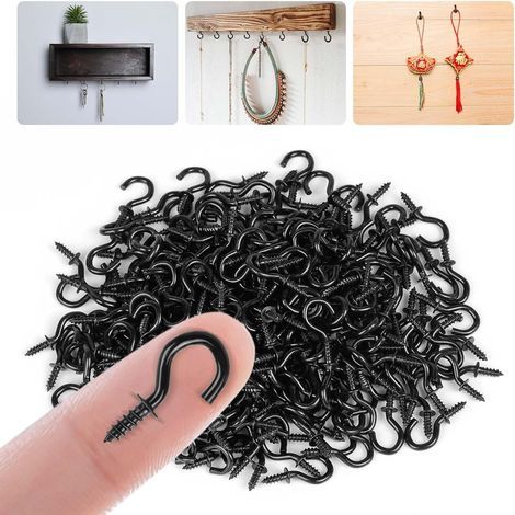 Crochets À Vis, 250Pcs Crochets à Visser, 1/2 pouces crochets à vis de plafond, Crochets de Plafond à Visser pour intérieur, Extérieur,clés,décoration de Noë,Noirs (1/5)