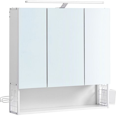 Mueble de baño de pared con espejo 145 x 70 x 70 cm con luz LED 3 puertas balda regulable soporte para secador de pelo estilo moderno chic blanco 120004038 (1/5)