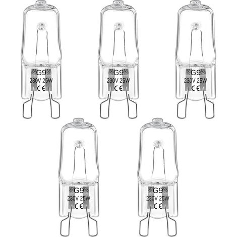 Ampoule de Four Halogène G9 25W 300 Degrés, 230V, Ampoule Halogène Dimmable Blanc Chaud 2800K, 300LM, G9 Lampes halogènes pour Four, Micro-Ondes, Plafonnier, Eclairage D'armoire, Lot de 5 (1/5)