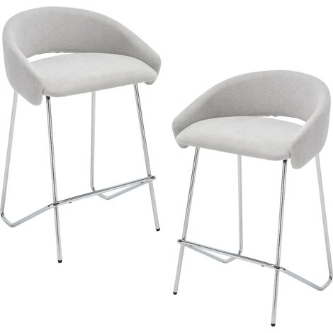 Wahson Sgabelli da Bar Set di 2, Moderna Design Sgabello in Tessuto, Cucina Sgabelli con Struttura in Metallo, Color Argento Sedia Alta, Grigio