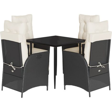 Ensemble à manger de jardin coussins 5pcs Mobilier de jardin Noir Résine tressée (1/5)