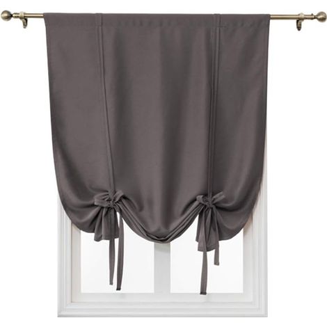 Tie-top window curtains, 1 rod pocket panel, solid color, short curtains for indoor use, home, balcony, bedroom, living room, kitchen (grey, 80 x 120 cm) (1/5)