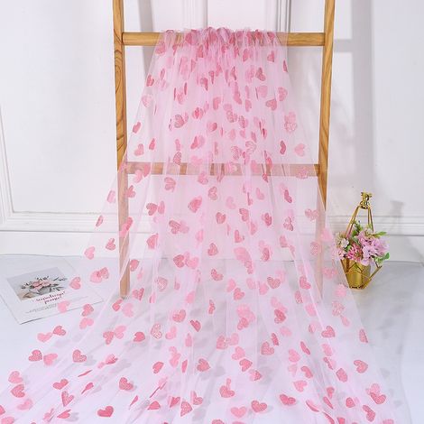 1 PIÈCE Nappe en tulle cœur rose élégante, motif cœur rose et or romantique pour mariage, anniversaire, décoration de chemin de table en maille transparente (1/5)