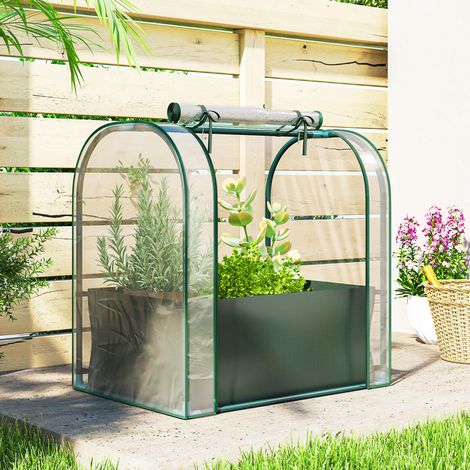 Mini serra con sacco per la piantumazione, serra portatile con porta avvolgibile, 68 x 50 x 70 cm, verde scuro