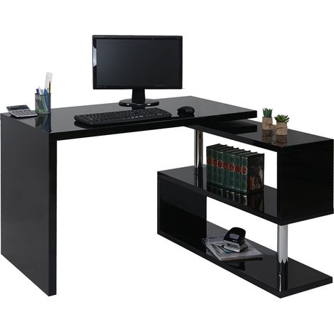 Design Eckschreibtisch HHG-194, Bürotisch Schreibtisch, hochglanz drehbar 120x60cm schwarz (1/5)