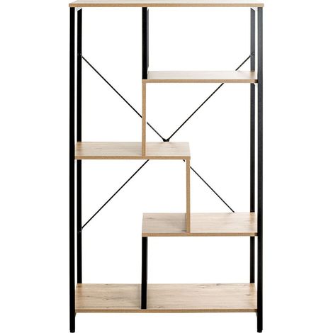 Etagère, meuble étagère en bois coloris chêne et métal noir -longueur 74 x profondeur 35 x hauteur 132 cm (1/5)