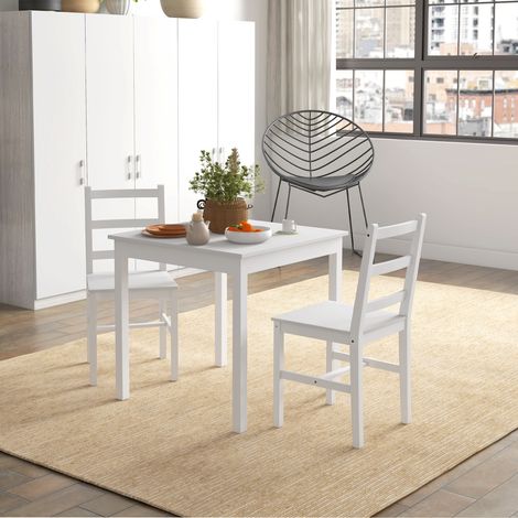 Ensemble de salle à manger 3 pièces, table et chaises, bois massif, blanc (1/5)