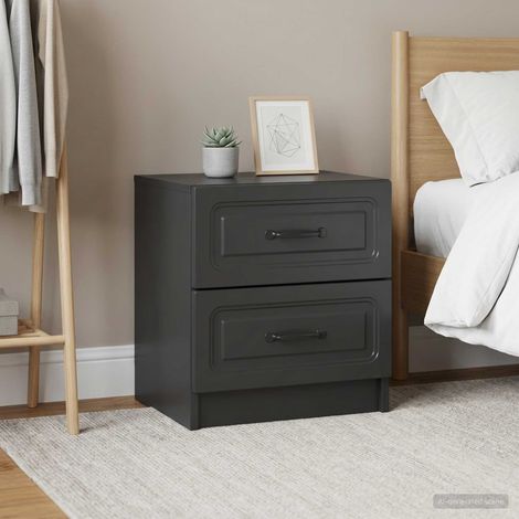 Lot de 2 tables de chevet avec tiroirs, bois d’ingénierie noir, 43 x 34,5 x 44,5 cm - PANGIVO (1/5)