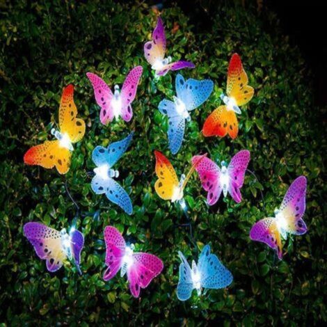 Multicoloured solar string lights with butterflies – 20 LEDs – Waterproof – Outdoor lighting – Steady and flashing modes – 500 cm (1/5)