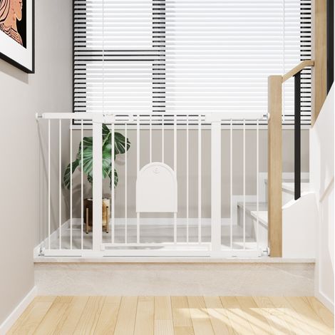 Sicherheitsgitter 75-131x76 cm aus Metall und ABS, weiß, Druckmontage, für Treppen – MEUBLIV (1/5)