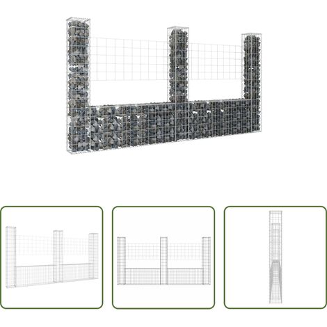 vidaXL Gabionenwand - Gabionenkorb U-Form mit 3 Säulen Eisen 260x20x150 cm (1/5)