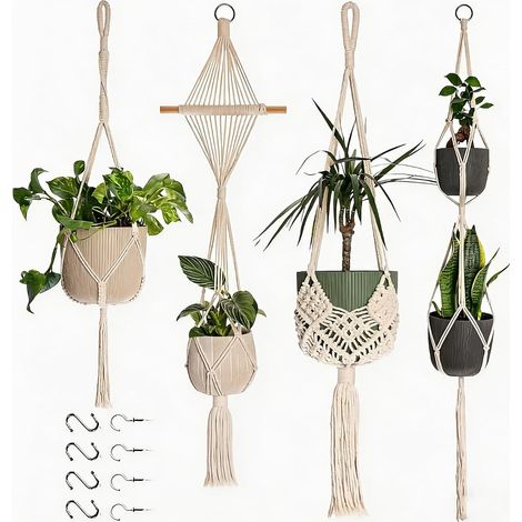 Suspension Macramé pour Plante,4 Pièces,Tissés à La Main (1/5)