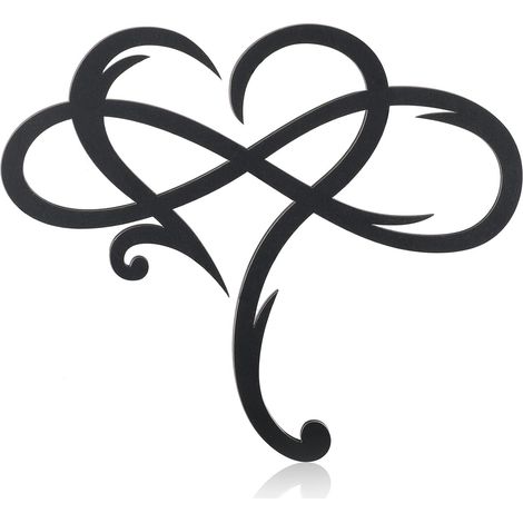 Sollbry Decoración de pared de corazón infinito, arte de pared de metal único, símbolo de amor, placas de acero, adornos para el dormitorio, bodas, sala de estar (negro, 30 x 25 cm) (1/4)