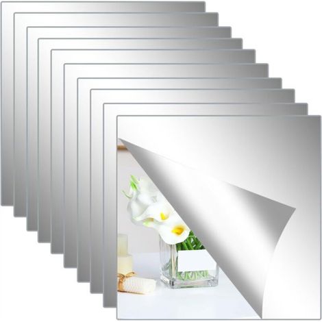 10 flexible square wall mirrors, silver, 30 x 30 cm each, for bathrooms, gyms, living rooms and bedrooms. Great wall decoration. (1/5)