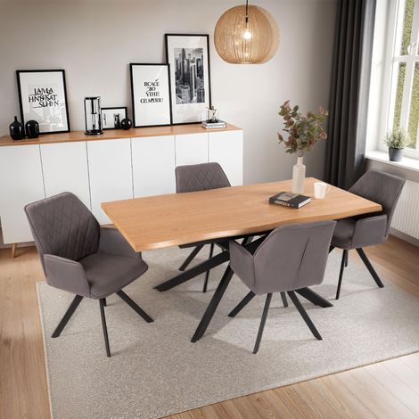Ensemble table extensible 180-240 cm + 4 fauteuils gris - VENTER