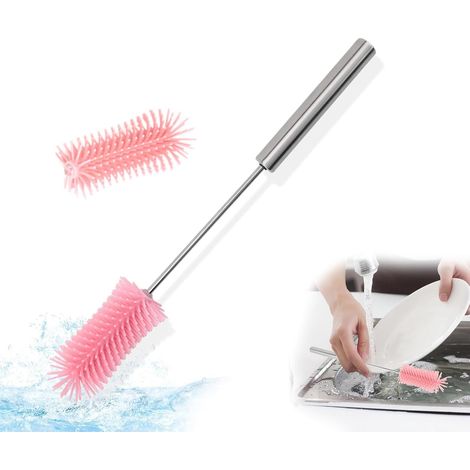 Goupillon en silicone, à presser semi-automatique, avec tête de rechange, brosse amovible longue, longue poignée, goupilles pour tasses, bouteilles d'eau (1/5)