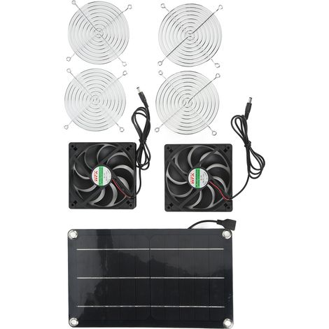 Ventilateur solaire portable, sûr et écologique, à double extraction, avec panneau solaire pour niche pour animaux (12 V CC). (1/5)