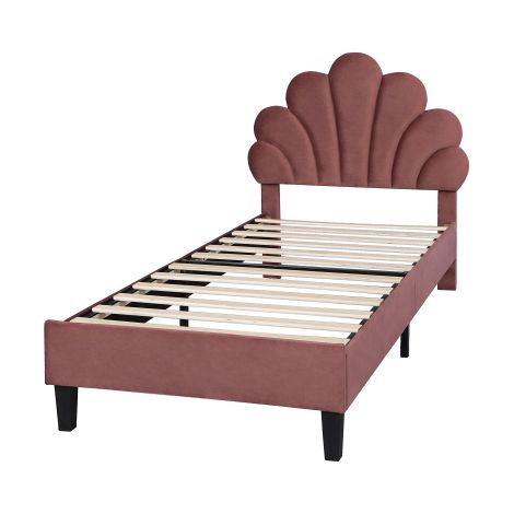 Polsterbett Doppelbett, Bettrahmen mit blumenförmigem Kopfteil und Lattenrost, Erwachsenen-Jugendbett in hautfreundlichem Samtstoff (1/5)
