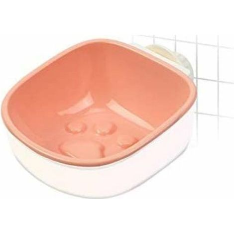 Comedero extraíble para perros y gatos, ecológico, contenedor de plástico colgante antiahogo para jaulas de gatos, para una alimentación lenta (rosa, huella de pata). (1/2)