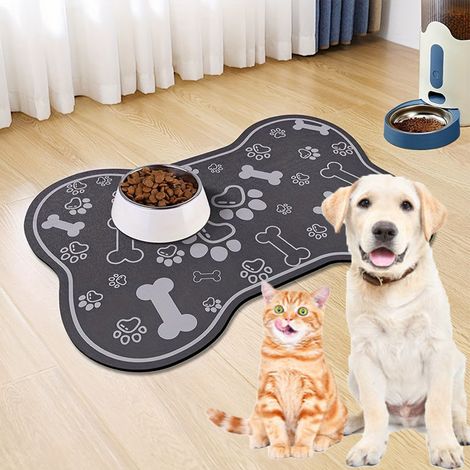 Tapis d'alimentation pour animaux de compagnie - Design en forme d'os - Absorption rapide - Résistant aux taches - Facile à nettoyer (1/5)
