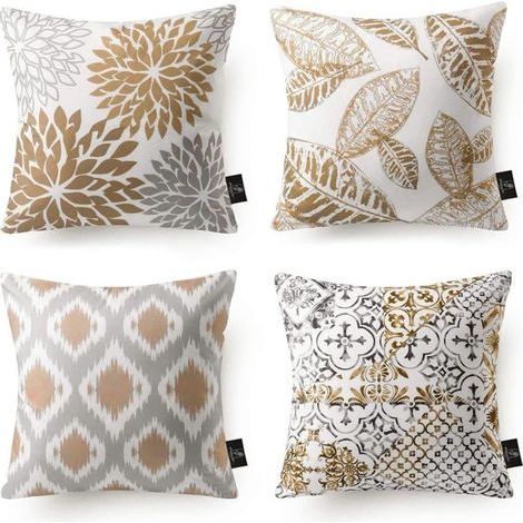 Set of 4 decorative cushion covers with leaf pattern, coffee color, 45 x 45 cm. (1/5)