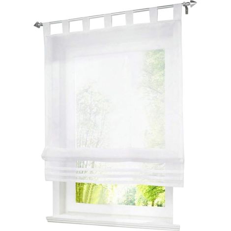 Store Romain Transparent - 1 Pièce - Polyester Blanc - Voilage à Passants Réglable - Salon Chambre Salle de Bain - 80x155 cm (1/5)