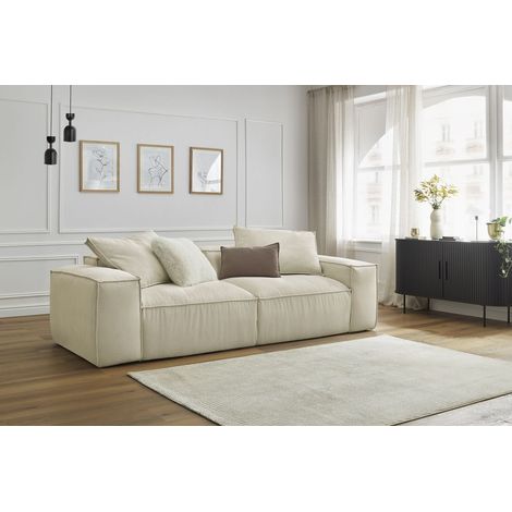 BOBOCHIC - Canapé droit fixe 3 places ultra moelleux BOHEME velours côtelé Beige (1/5)
