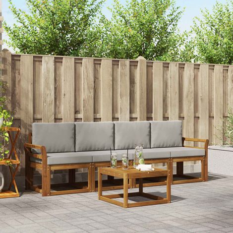Outdoor-Sofagarnitur mit Kissen 5 pcs Natürlich und Hellgrau (1/5)