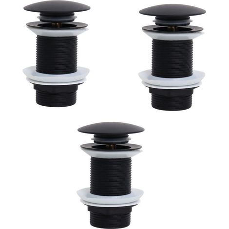 Bonde de Lavabo Sans Trop Plein, Bonde Clic Clac, Bonde Lavabo d'évier en Laiton, Joint Bonde Lavabo, Bonde Baignoire, Noir,3 pièces