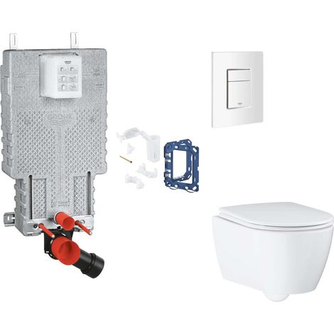 Grohe Uniset - Set bâti-support, cuvette, abattant SoftClose et plaque de déclenchement Skate Cosmopolitan et kit pour insertion de tablette, blanc alpin SANI15BB3126 (1/2)