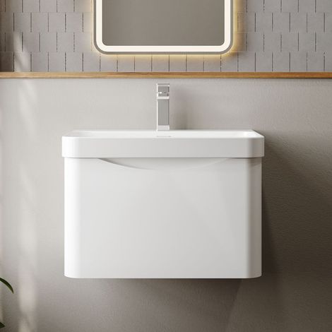 Nuie Lunar Wall Hung 1-Drawer Vanity Unit with 1TH Thin-Edged Basin 600mm Wide - Satin White (1/5)