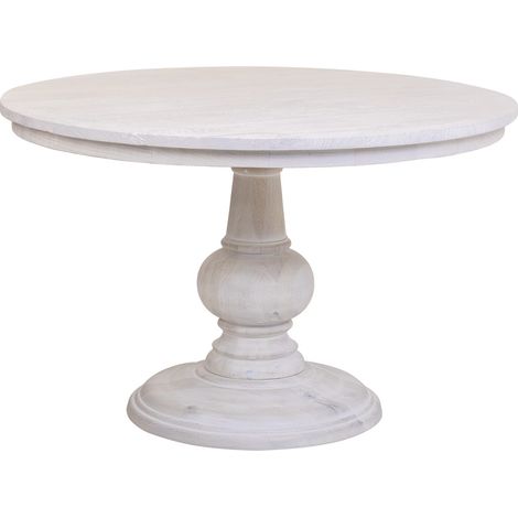 Mesa de comedor redonda de madera de mango blanco  D120x77 (1/5)