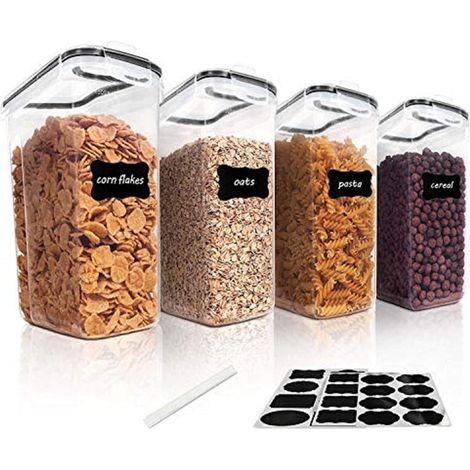 Juego de 4 recipientes de almacenamiento, plástico sin BPA, herméticos con junta de silicona, para cocina, harina, arroz y cereales. (1/5)