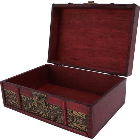 Coffret de rangement rétro en bois décoratif pour bureau, coffre à trésor bijoux maquillage avec cadenas, pour perles monnaies et décor photo (1/5)