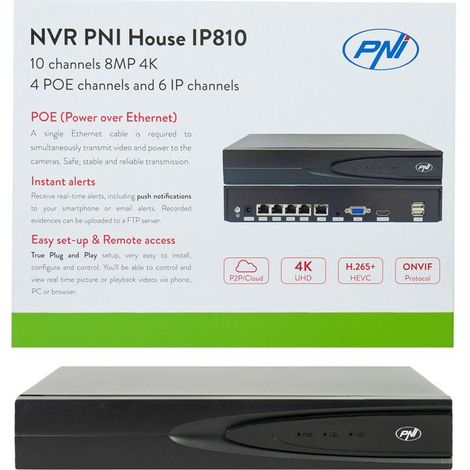 Enregistreur vidéo réseau (NVR) - PNI - IP810 - 10 canaux 4K - PoE - IA intégrée (1/4)