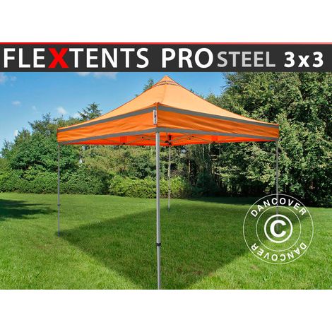 Pop up gazebo FleXtents PRO Steel Work tent 3x3 m Orange Reflective