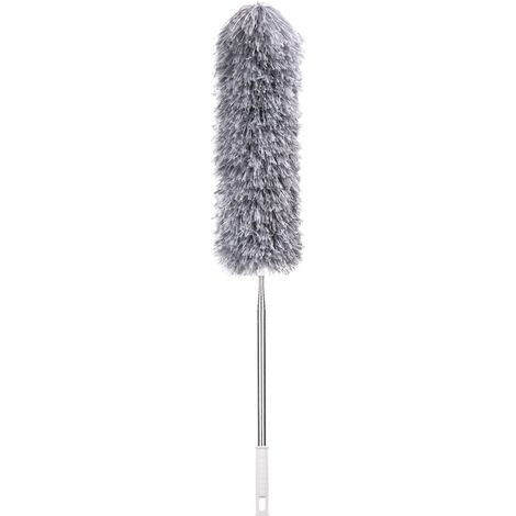 Plumeau télescopique Acier inoxydable 2,4m Lavable Tête microfibre flexible Gris pour dépoussiérage plafond et hauteur (1/4)