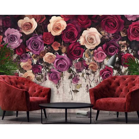 Vlies Fototapete Rosen Blumen 350x250 cm, Tapeten, für Wohn und Schlafzimmer, Vliestapete Wandtapete Tapete 3D Effekt- inkl. Kleister - Rosa VIolett Blume, WallArena (1/4)