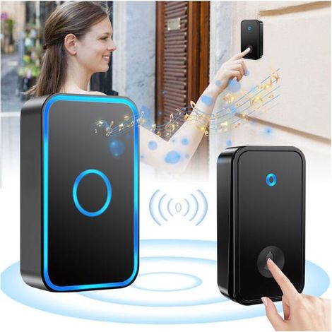 Sonnette sans Fil, Sonnette de Porte Étanche Kit de Carillon Electronique avec 1 Récepteurs Enfichables, 60 Mélodies pour Maison (1/5)